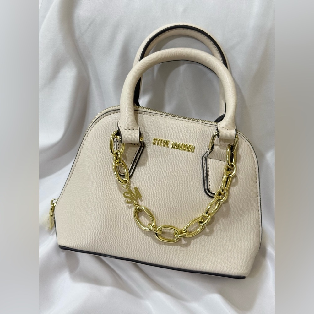 Steve Madden Ivory Satchel with Gold Chain